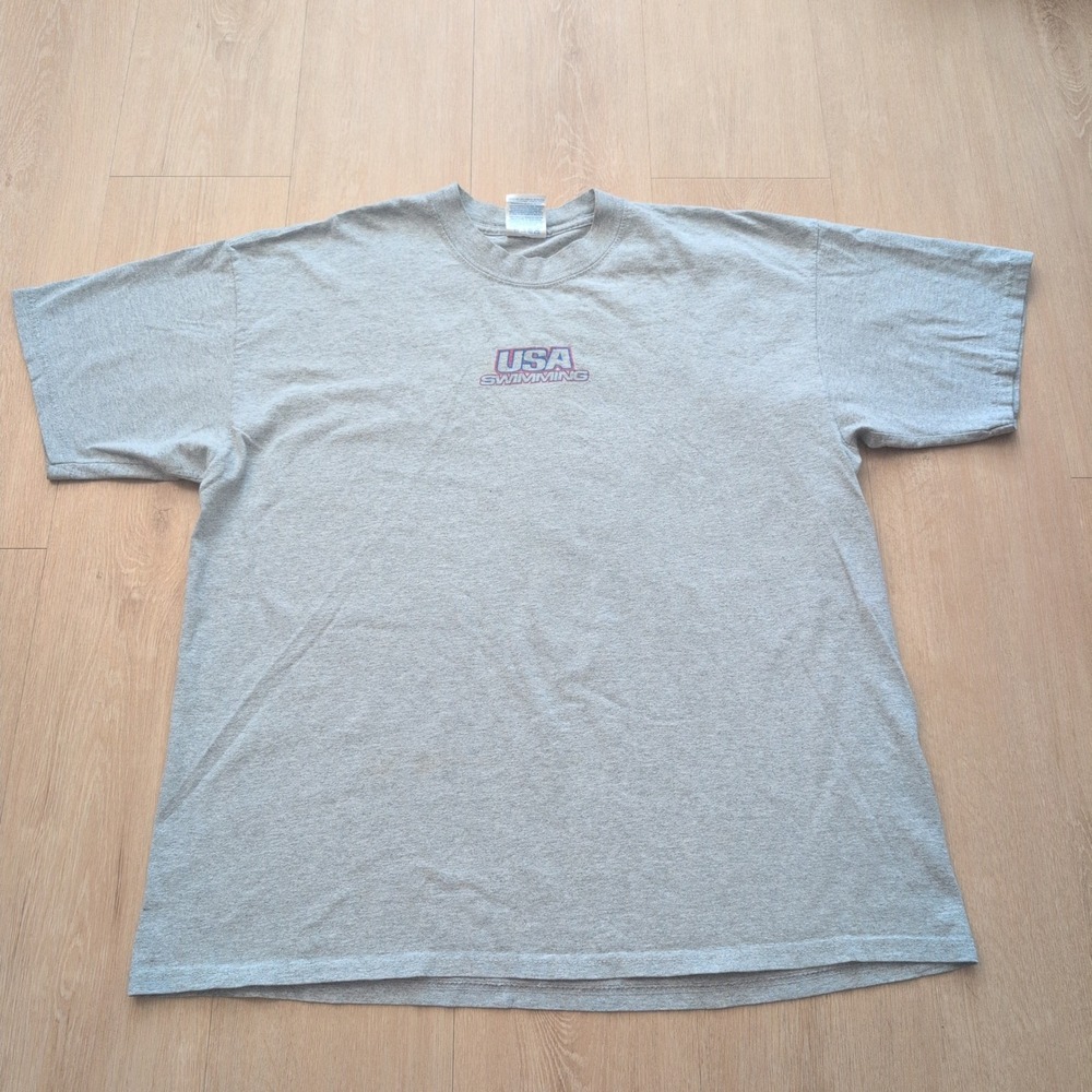 VTG USA Swimming Graphic T-Shirt Mens XL Heather Grey Ultra Cotton Tee Olympics